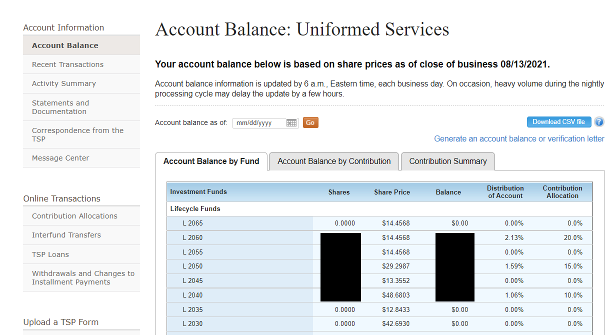 TSP Account Balance Page